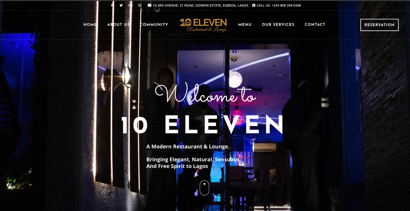 10 Eleven Restaurant & Lounge website screenshot