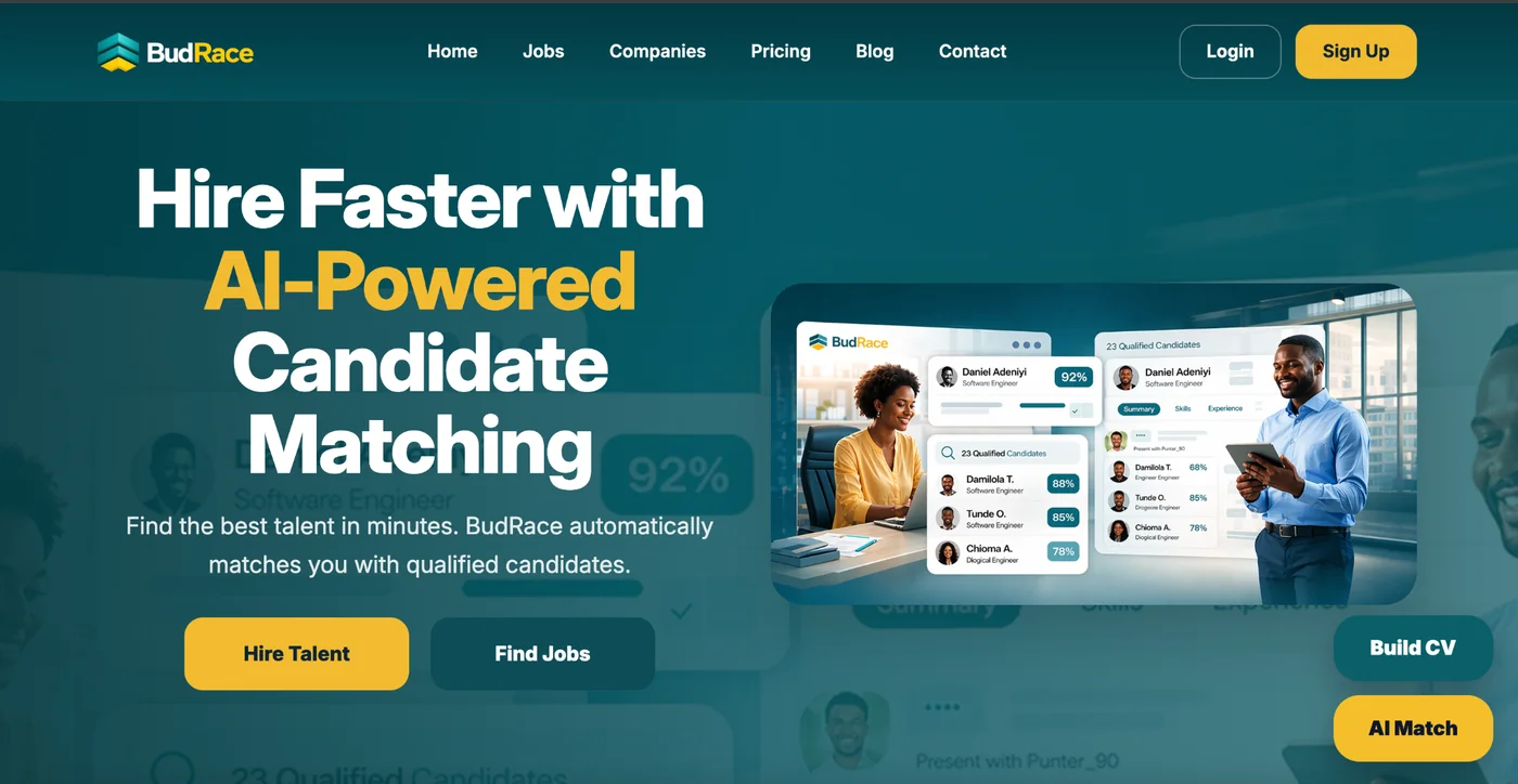 BudRace Job Platform website screenshot